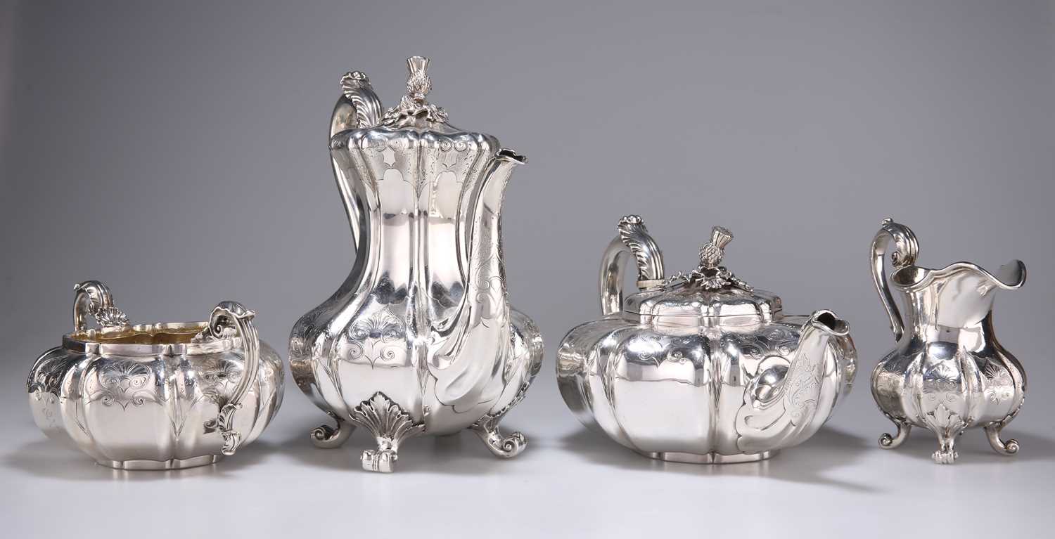 A FINE EARLY VICTORIAN SILVER FOUR-PIECE TEA AND COFFEE SERVICE