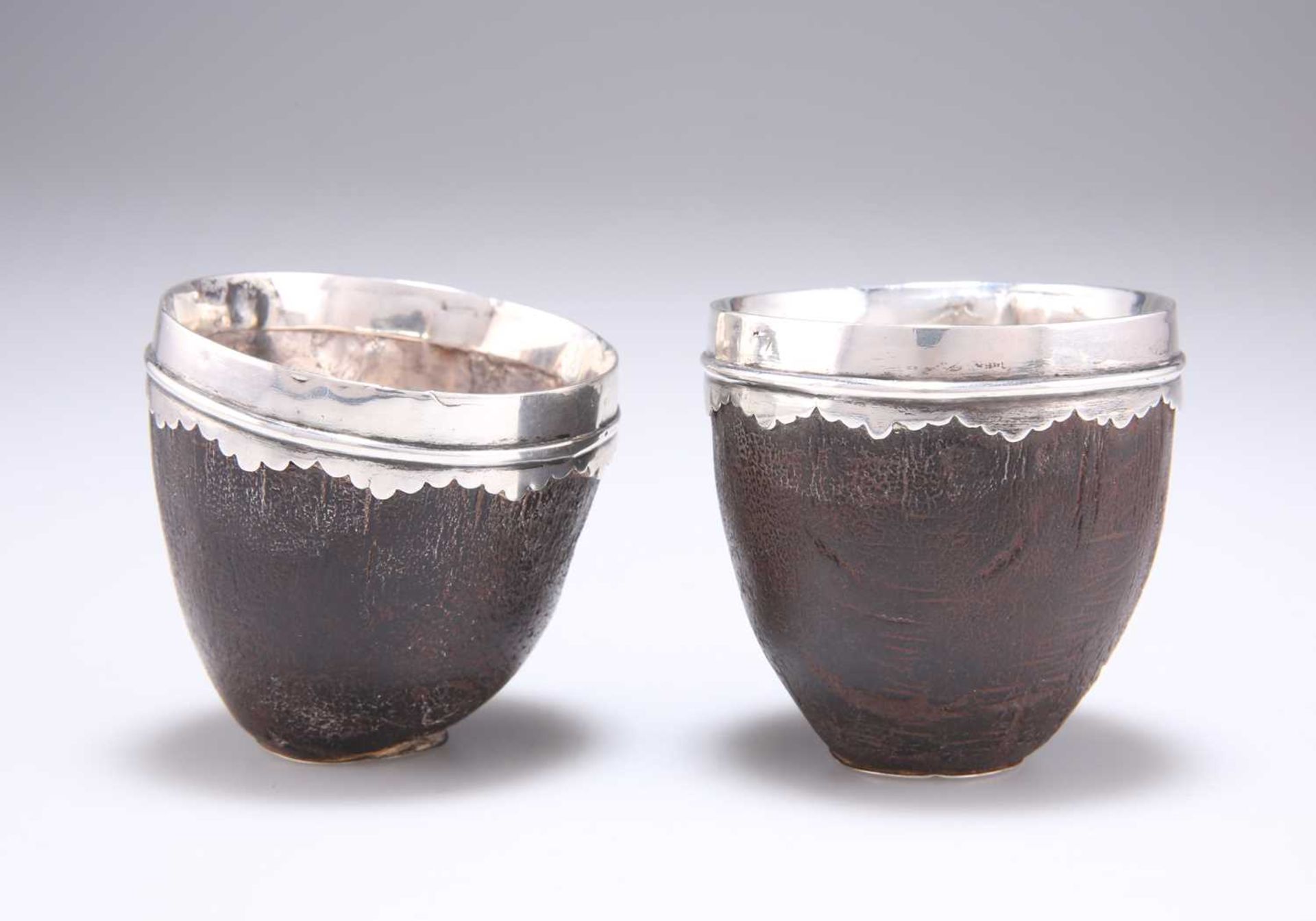 A PAIR OF LATE 18TH/EARLY 19TH CENTURY MOUNTED COCONUT CUPS - Image 2 of 4
