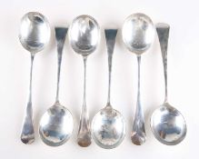 A SET OF SIX GEORGE V SILVER SOUP SPOONS