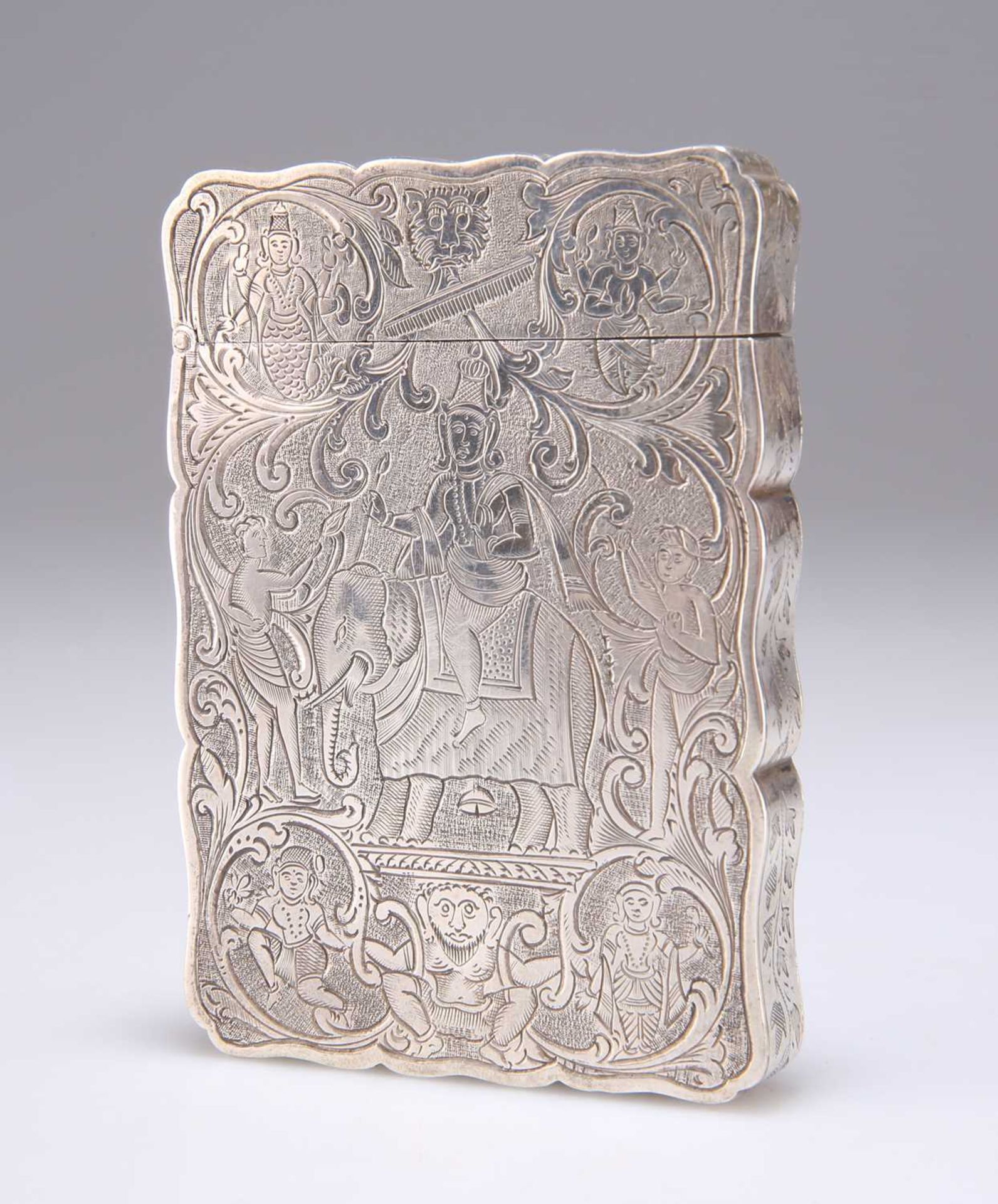 A COLONIAL INDIAN SWARMI SILVER CARD CASE, MID-19TH CENTURY