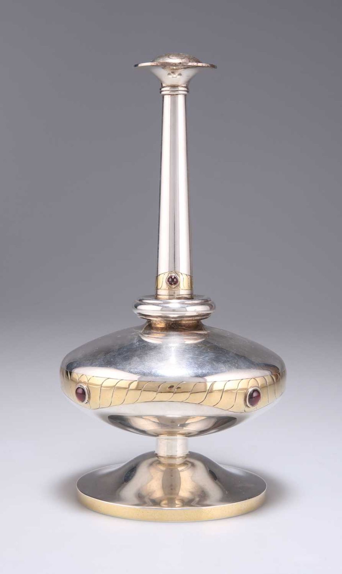 AN ELIZABETH II PARCEL-GILT SILVER ROSE WATER SPRINKLER