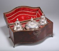 A CASED SET OF TWO GEORGE II SILVER TEA CADDIES AND A SUGAR BOX