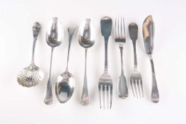 A MIXED GROUP OF SILVER FLATWARE, WILLIAM IV AND LATER