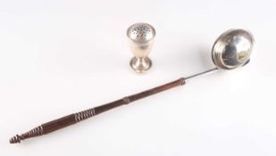 A GEORGE III SILVER PUNCH LADLE, AND A COLONIAL PEPPER POT