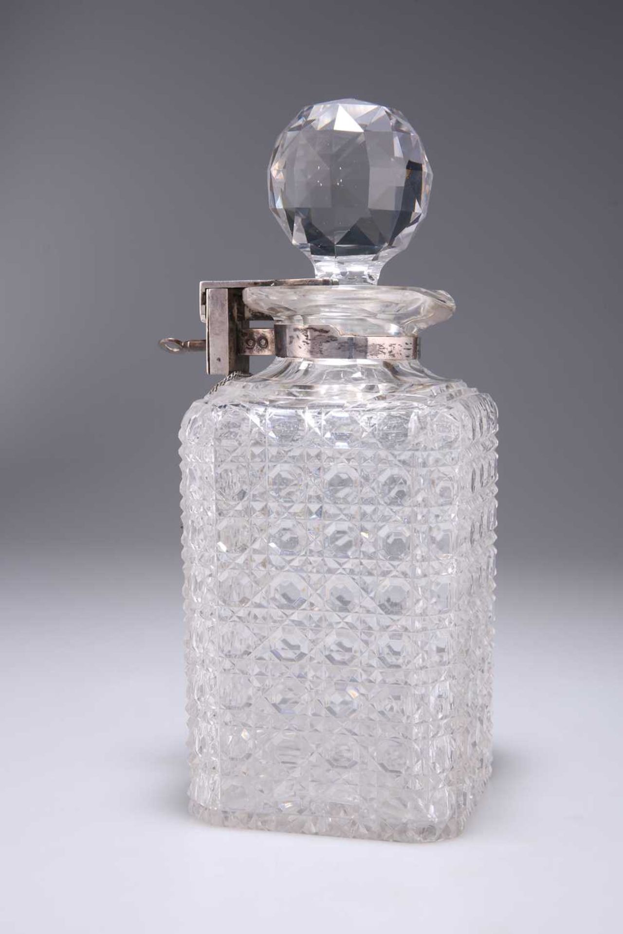 A VICTORIAN BETJEMANN'S PATENT SILVER-MOUNTED CUT-GLASS LOCKING DECANTER - Image 2 of 3