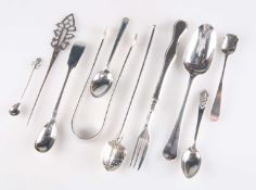 A SMALL MIXED GROUP OF SILVER FLATWARE, GEORGE I AND LATER