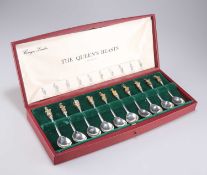 ROYAL INTEREST: A SET OF TEN ELIZABETH II SILVER AND PARCEL-GILT SPOONS, "THE QUEEN'S BEASTS"