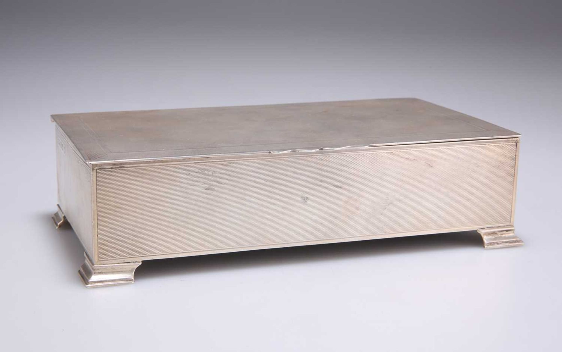 A GEORGE VI ENGINE-TURNED SILVER CIGARETTE BOX - Image 3 of 3