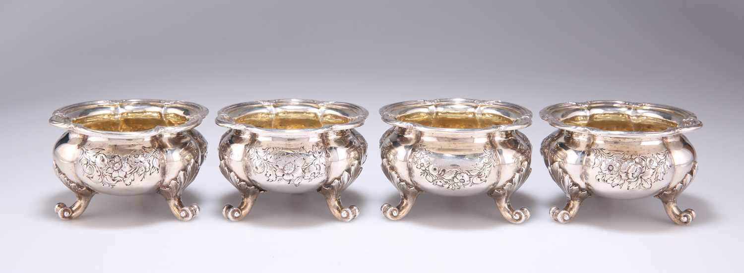 A FINE SET OF FOUR WILLIAM IV SILVER SALTS