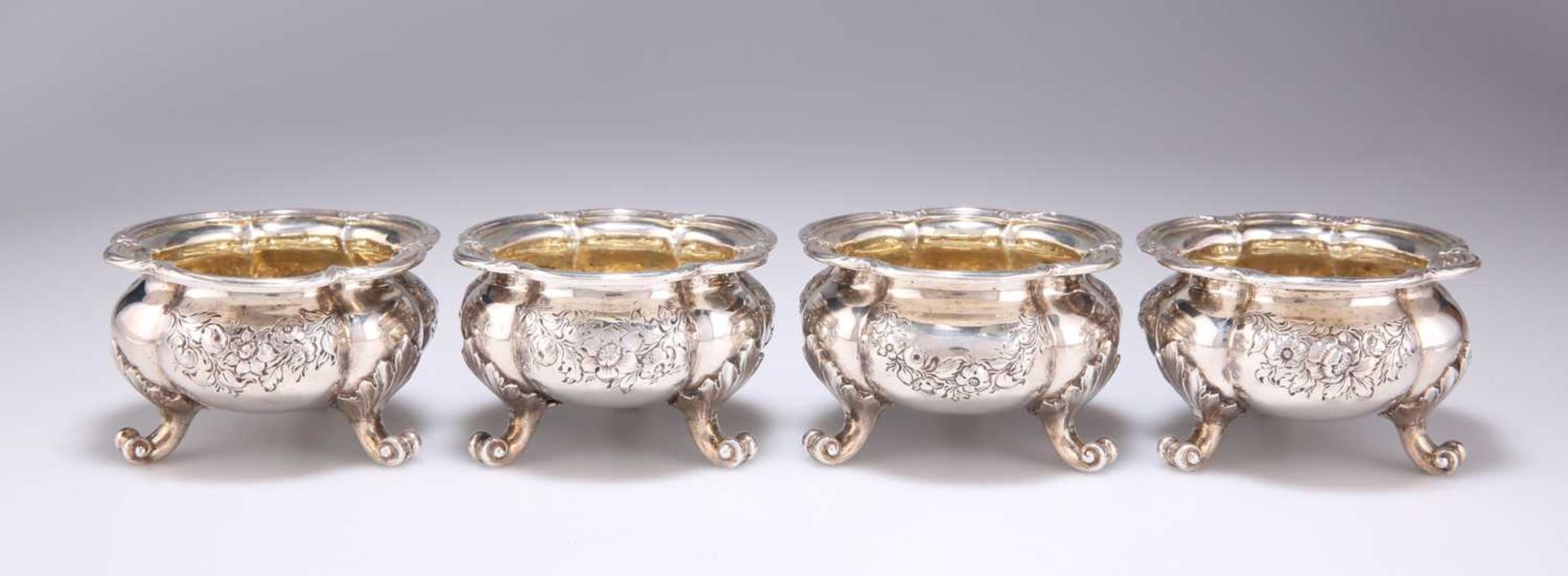 A FINE SET OF FOUR WILLIAM IV SILVER SALTS