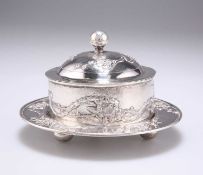 A CHINESE SILVER AND GLASS BUTTER DISH
