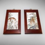 A PAIR OF 20TH CENTURY CHINESE FRAMED PORCELAIN PLAQUES