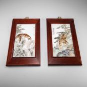 A PAIR OF 20TH CENTURY CHINESE FRAMED PORCELAIN PLAQUES