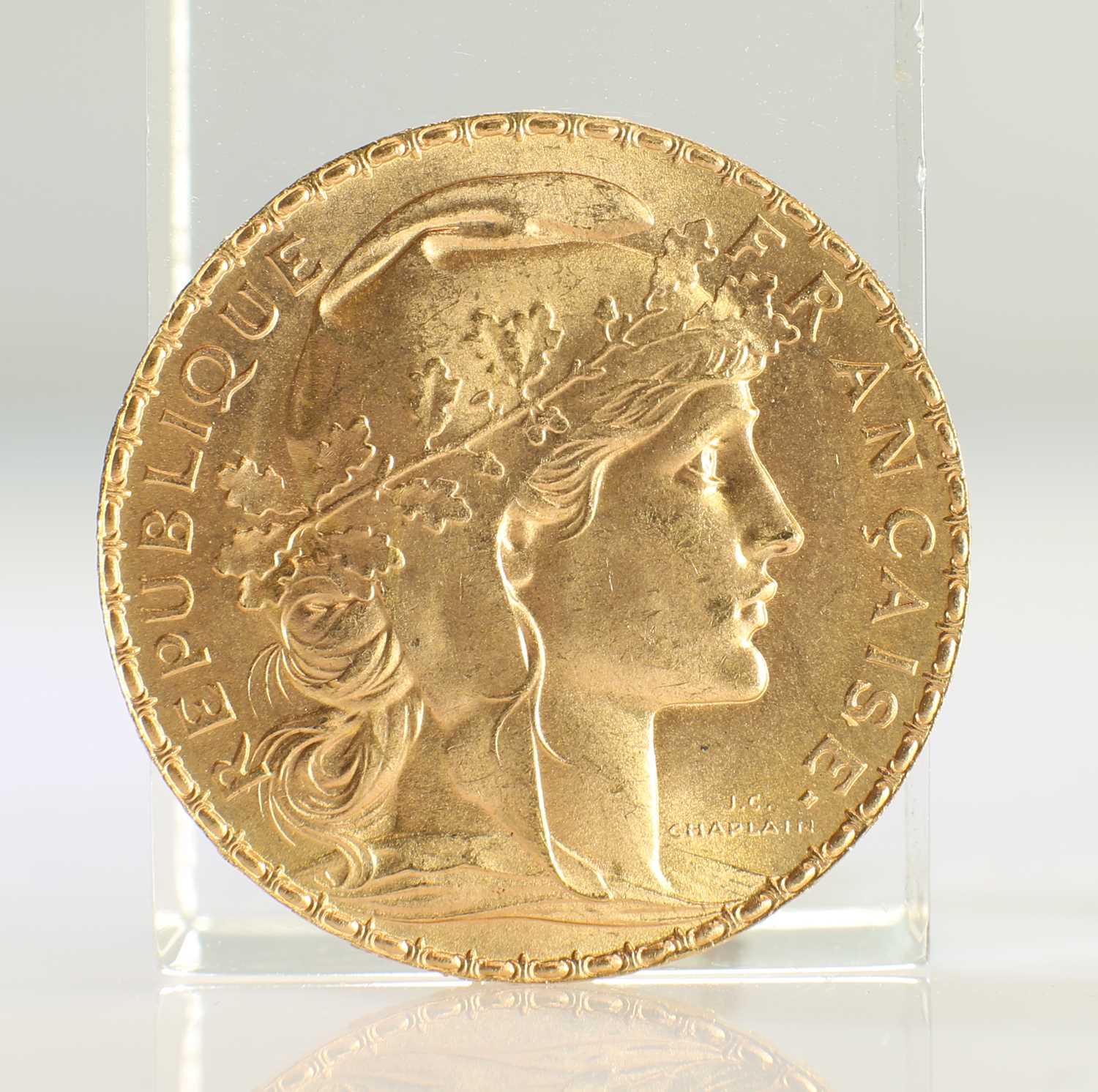 1909 FRENCH GOLD COIN, 20 FRANCS - MARIANNE ROOSTER - Image 2 of 2