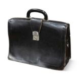 A VINTAGE BLACK LEATHER GLADSTONE BAG