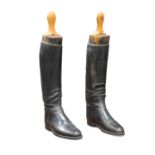 A PAIR OF LATE VICTORIAN BLACK LEATHER RIDING BOOTS