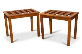 A PAIR OF MID-CENTURY OAK LUGGAGE STANDS, LABELLED FURDECOR LTD