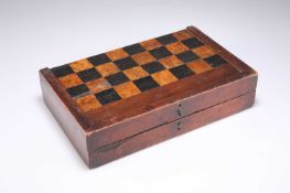 A 19TH CENTURY MAHOGANY, BOXWOOD AND EBONY FOLDING GAMES BOARD