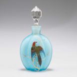 A VICTORIAN BLUE SATIN GLASS 'THORNBIRD' SCENT BOTTLE