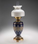 A LATE 19TH CENTURY DOULTON LAMBETH STONEWARE OIL LAMP