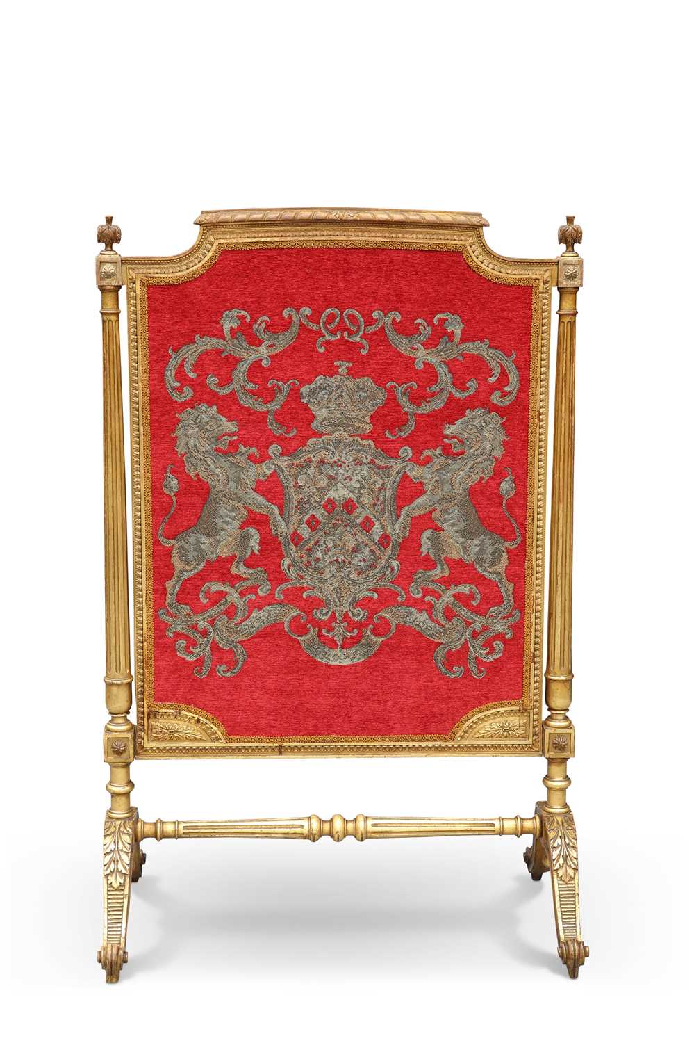 A LOUIS XVI STYLE GILTWOOD FIRESCREEN, 19TH CENTURY