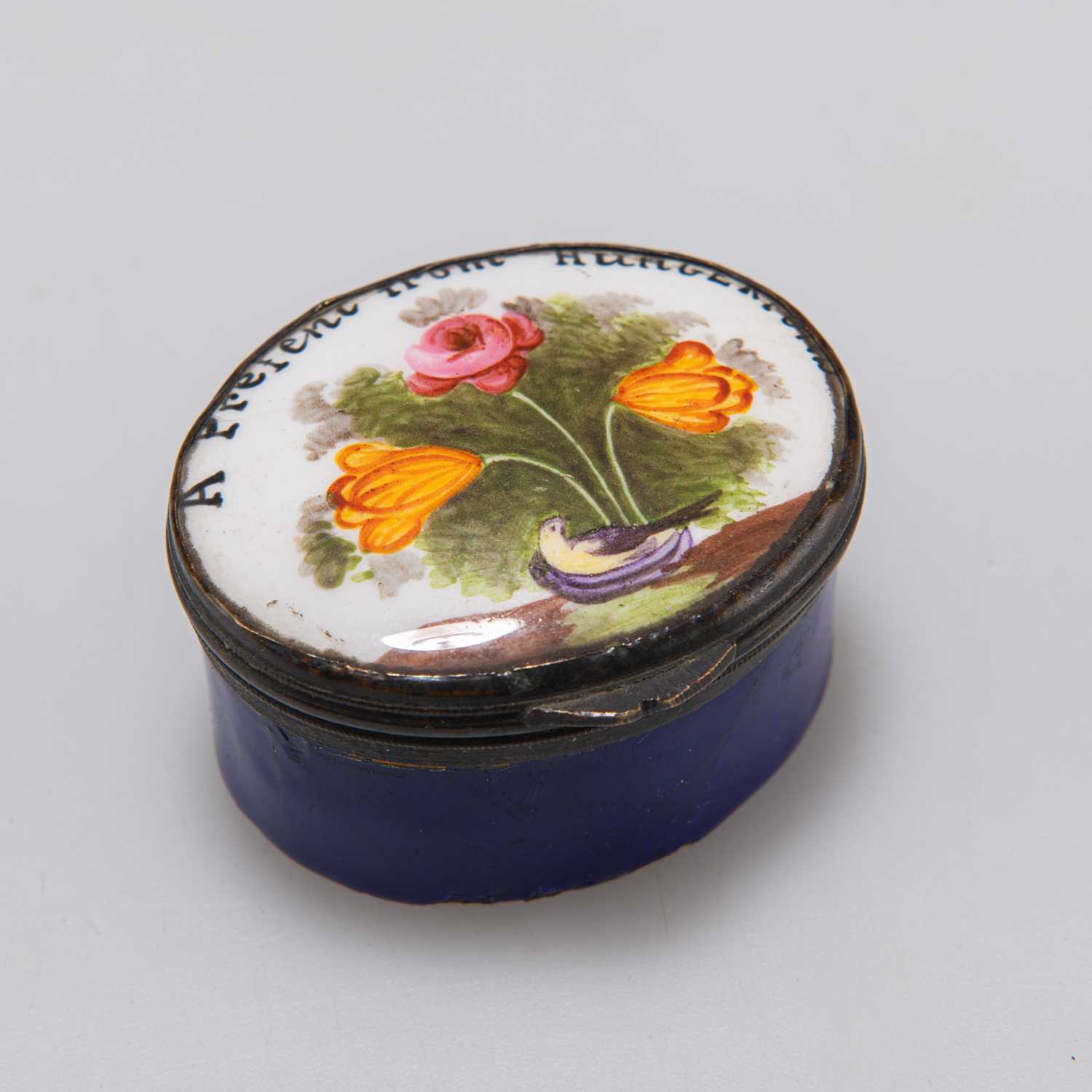 A GEORGE III ENAMEL PATCH BOX