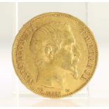 1860 FRENCH GOLD COIN, 20 FRANCS - NAPOLEON III BARE HEAD
