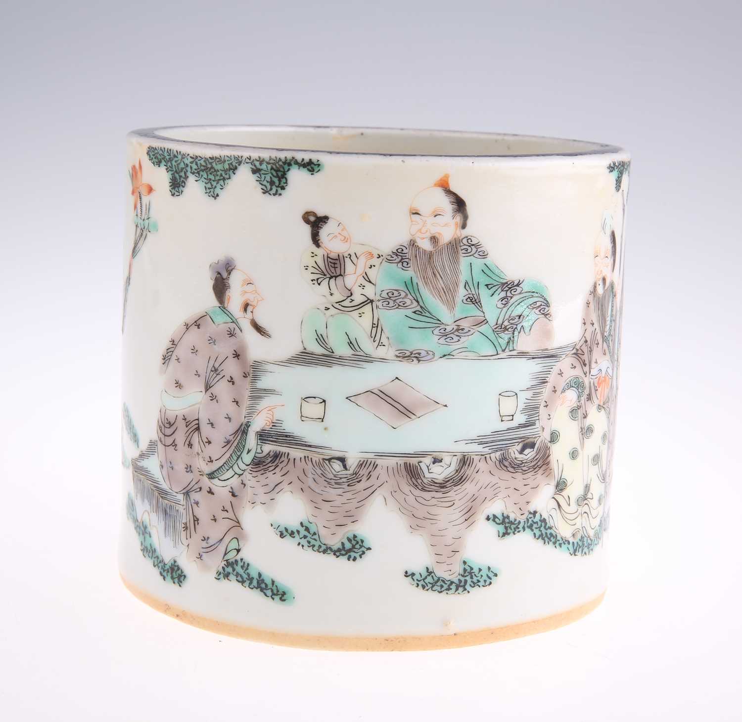 A CHINESE FAMILLE VERTE BRUSH POT