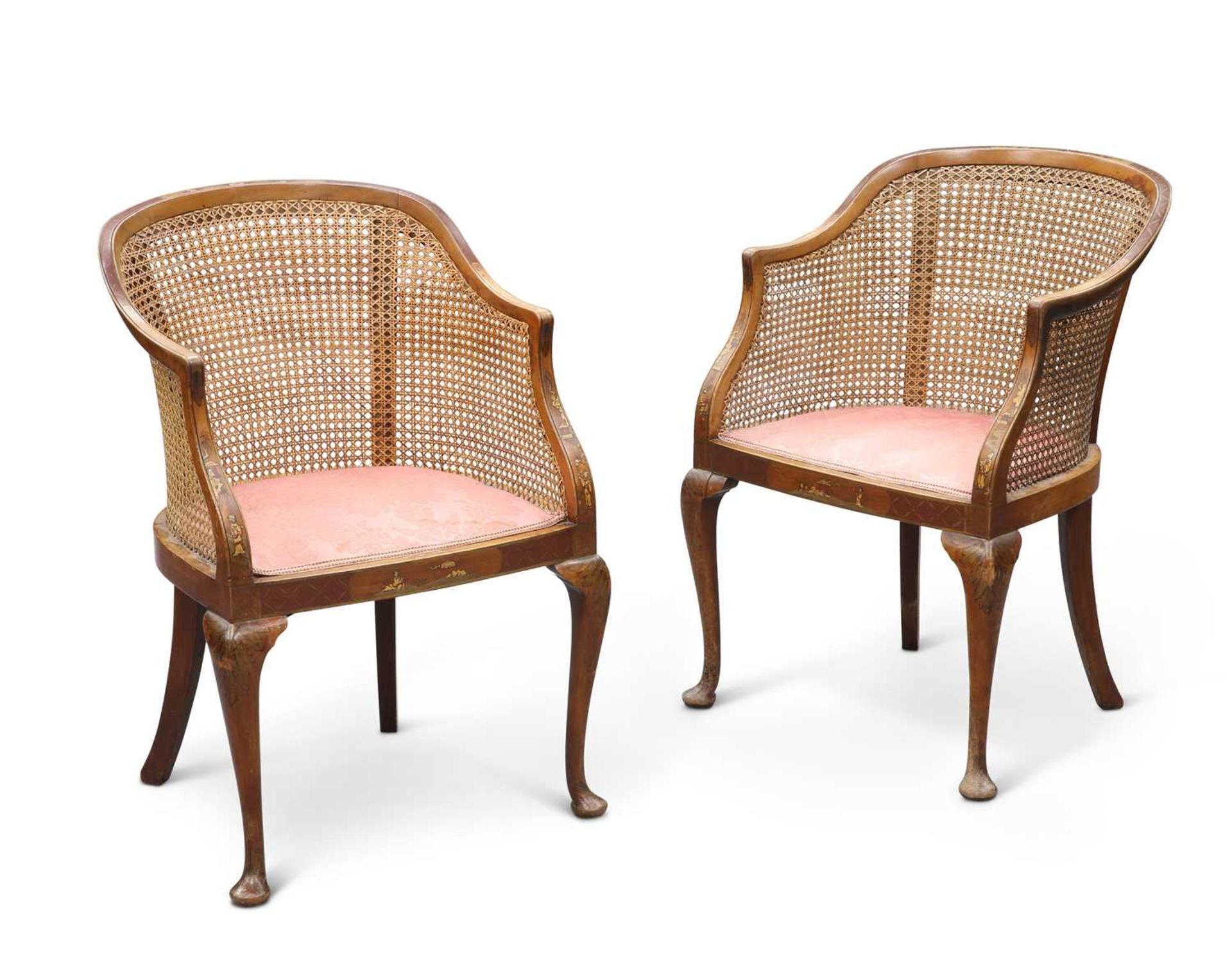 A PAIR OF EARLY 20TH CENTURY CHINOISERIE BERGÈRE ARMCHAIRS