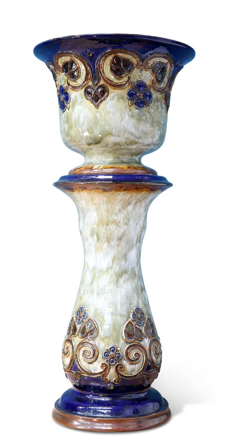 A LARGE EARLY 20TH CENTURY ROYAL DOULTON STONEWARE JARDINIÈRE AND STAND - Image 2 of 2