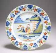 A LONDON DELFT POLYCHROME PLATE, LAMBETH, CIRCA 1770