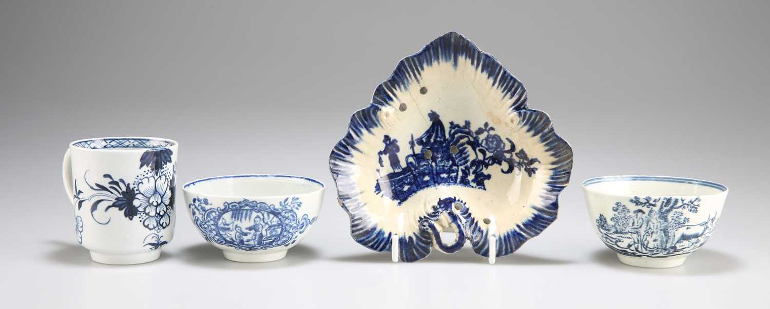 FOUR PIECES OF LIVERPOOL BLUE AND WHITE PORCELAIN