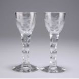 A PAIR OF 18TH CENTURY FACET-STEM WINE GLASSES