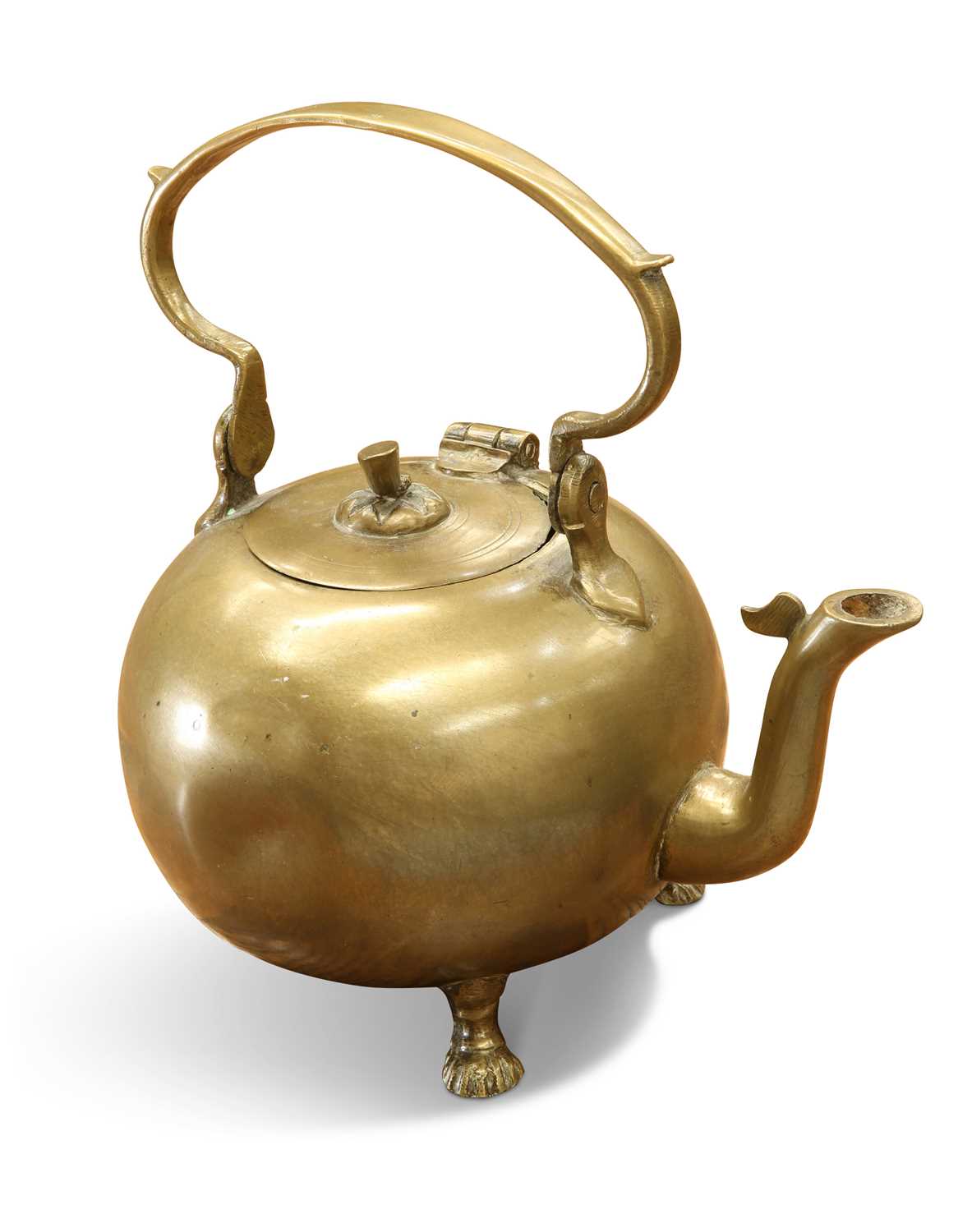 A 19TH CENTURY BRASS MELON-SHAPED KETTLE