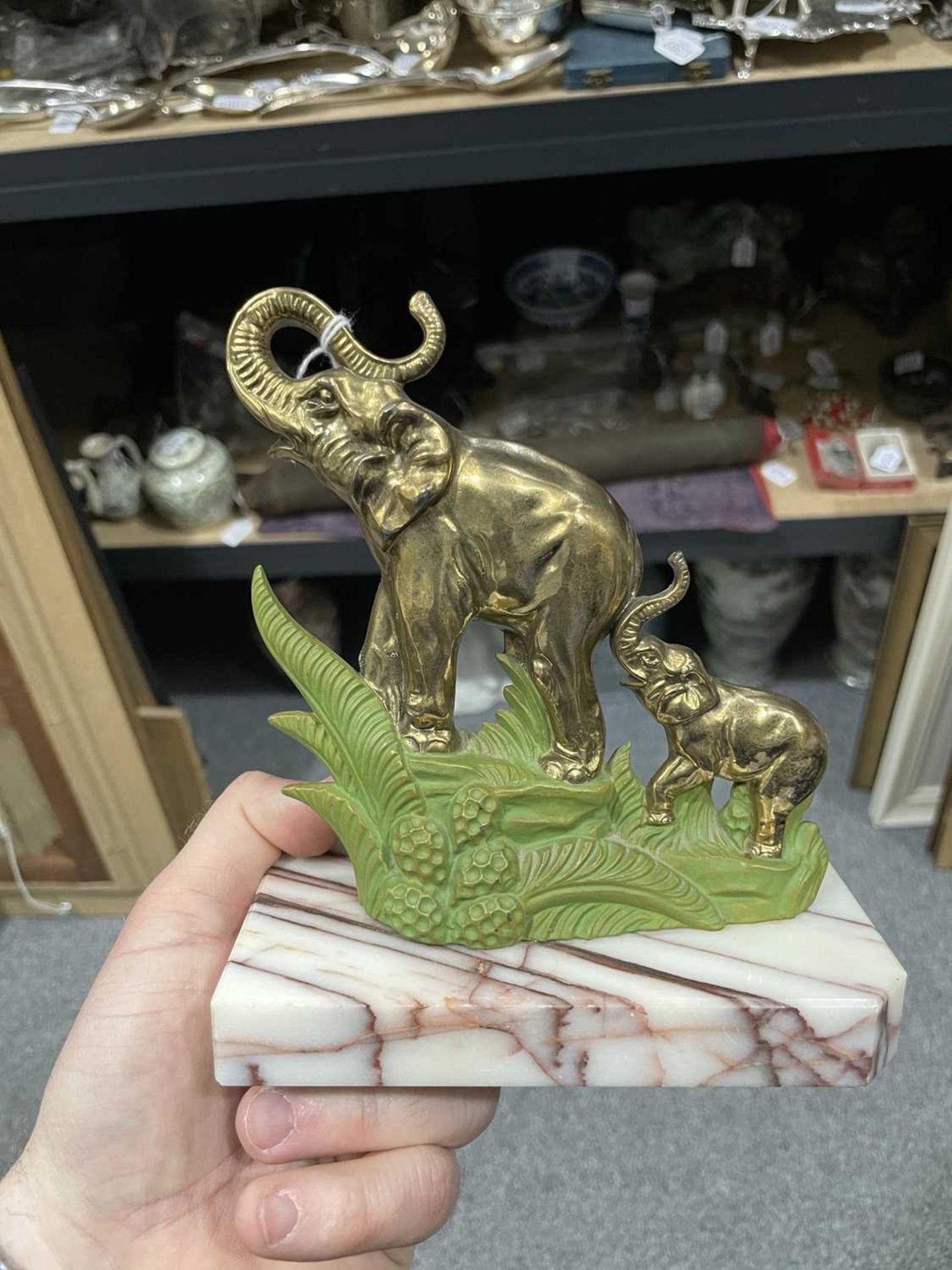 A PAIR OF ART DECO BRASS AND PAINTED 'ELEPHANT' BOOKENDS - Image 5 of 9