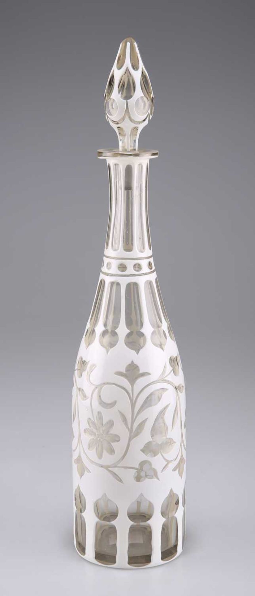 A 19TH CENTURY BOHEMIAN OVERLAY GLASS DECANTER