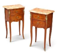 A PAIR OF LOUIS XV STYLE MARBLE-TOPPED AND GILT METAL-MOUNTED SIDE TABLES