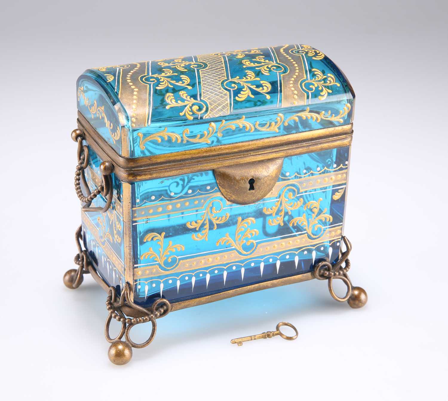 A LATE 19TH CENTURY BOHEMIAN GREEN GLASS CASKET