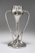 ARCHIBALD KNOX (1864-1933) FOR LIBERTY & CO, A RARE TUDRIC PEWTER AND CONNEMARA MARBLE TULIP VASE
