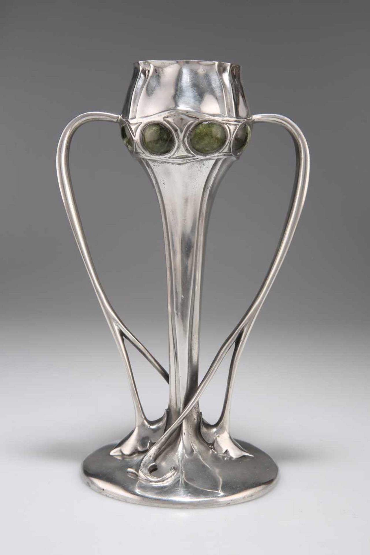 ARCHIBALD KNOX (1864-1933) FOR LIBERTY & CO, A RARE TUDRIC PEWTER AND CONNEMARA MARBLE TULIP VASE