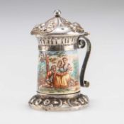 A VIENNESE SILVER AND ENAMEL MINIATURE TANKARD, LATE 19TH CENTURY