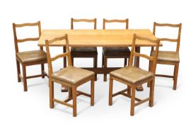 DEREK SLATER, A FISHMAN OAK DINING TABLE AND SIX CHAIRS