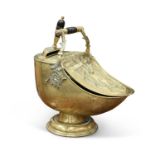 A GOOD VICTORIAN BRASS COAL SCUTTLE AND SHOVEL