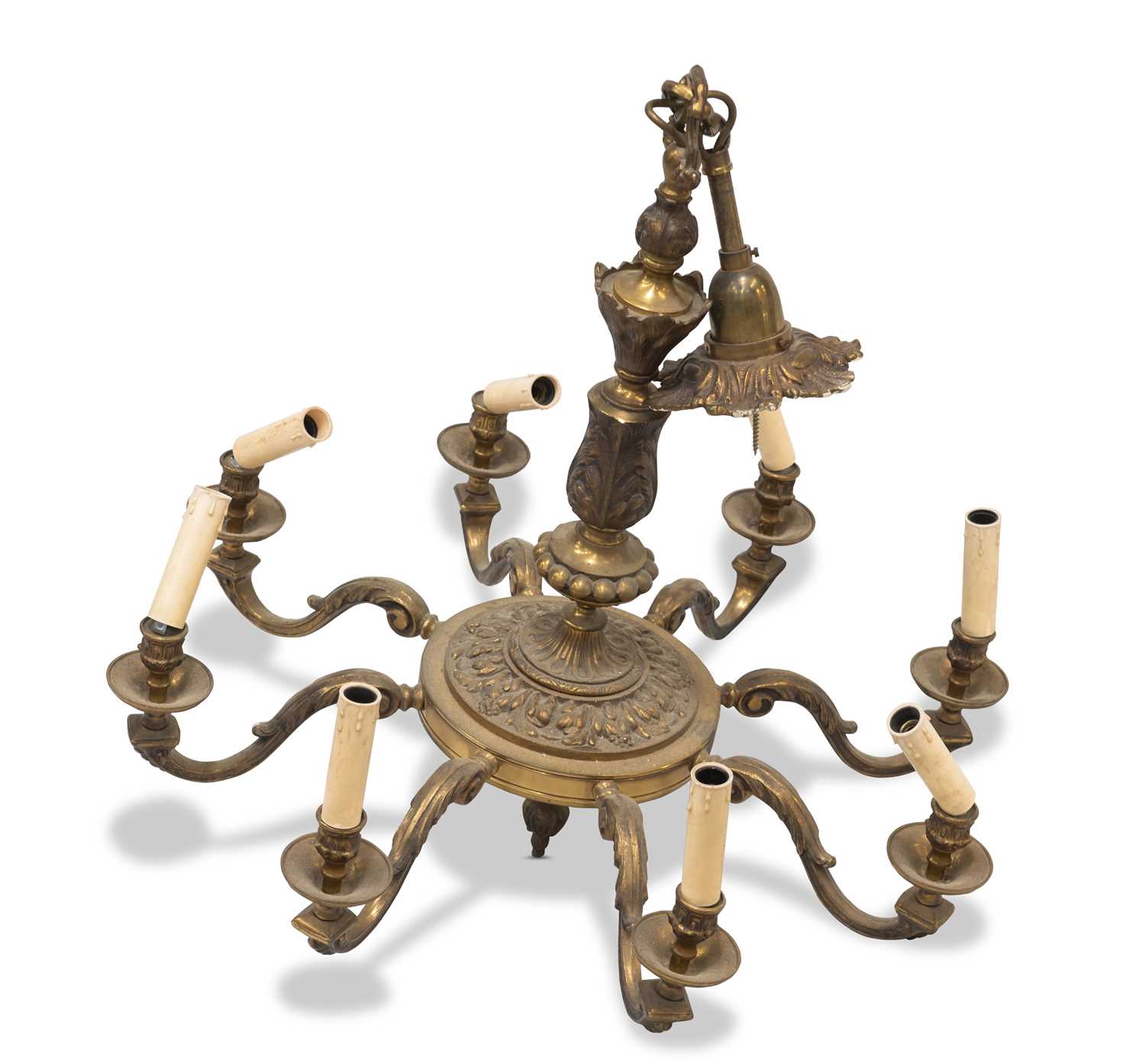 A PERIOD STYLE HEAVY BRASS CHANDELIER