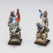 A PAIR OF CONTINENTAL SILVER AND ENAMEL FIGURES, 19TH CENTURY