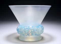 RENÉ LALIQUE (FRENCH, 1860-1945), A BLUE STAINED 'PINSONS' VASE