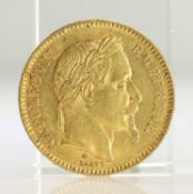1866 FRENCH GOLD COIN, 20 FRANCS - NAPOLEON III LAUREATE HEAD
