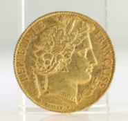 1851 FRENCH GOLD COIN, 20 FRANCS - CERES