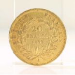 1859 FRENCH GOLD COIN, 20 FRANCS - NAPOLEON III BARE HEAD