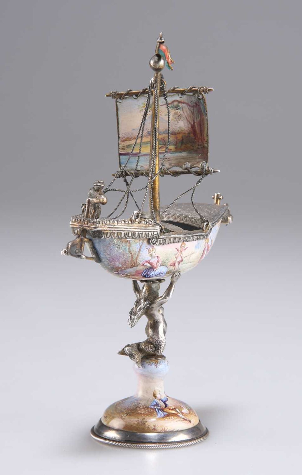 A VIENNESE SILVER AND ENAMEL MINIATURE NEF, BY LUDWIG POLITZER, VIENNA, LATE 19TH CENTURY - Image 3 of 4